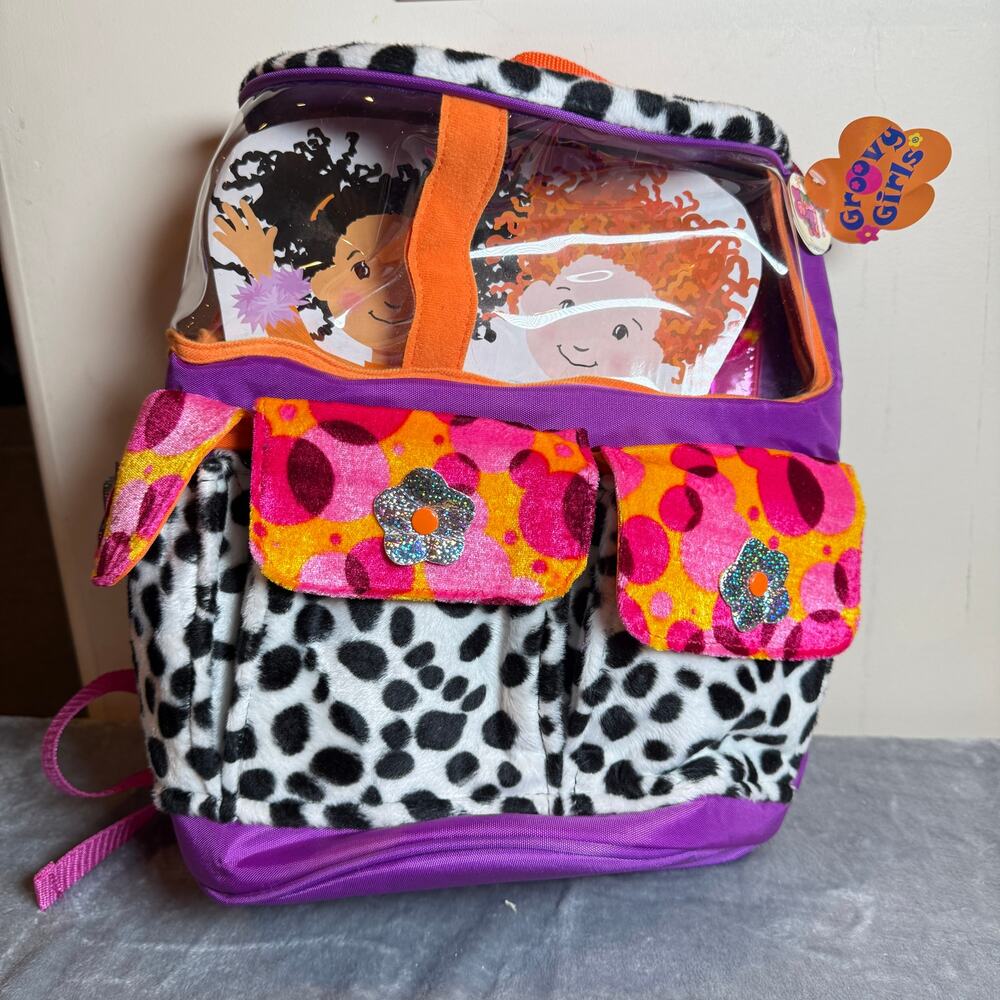 Groovy Girls Doll Backpack Carrier Plush Animal Print Pink Purple Storage Case